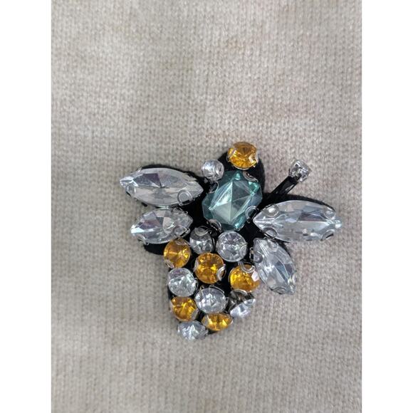 Anewsta Women's Elegant Heavy Embellished Bees Short Sleeve Biege Sweater Size L - Picture 12 of 12